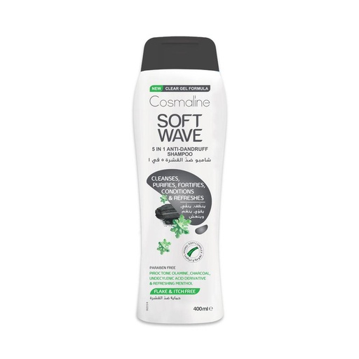 [174962] Soft Wave 5 In 1 Anti-Dandruff Shampoo and Conditioner (With Menthol & Charcoal) 400Ml