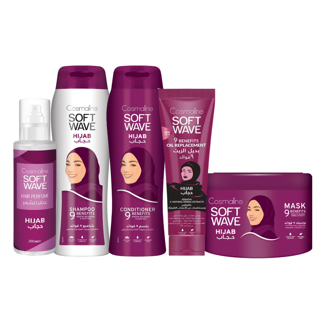 Soft Wave Hijab Full Set (Shampoo 400ml, Conditioner 400ml, Oil Replacement, Mask, Perfume)