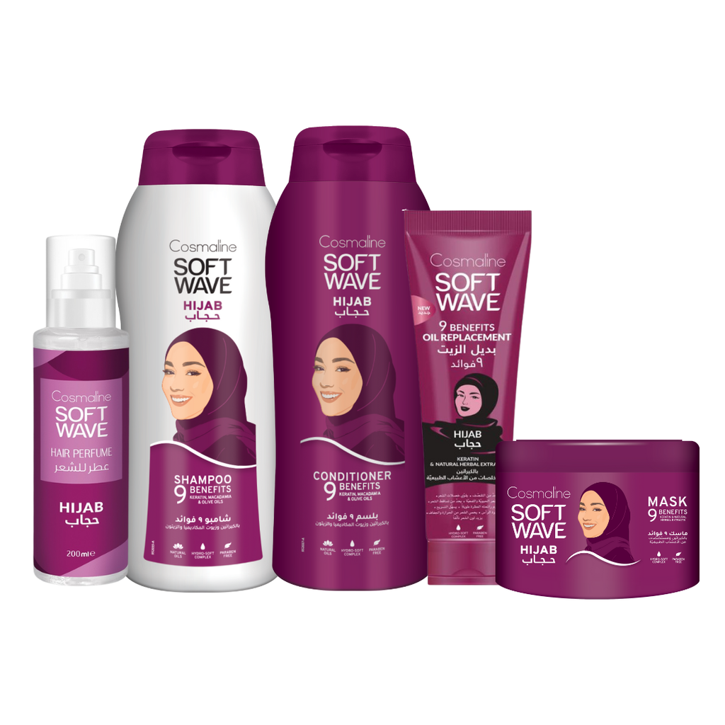 Soft Wave Hijab Full Set (Shampoo 600ml, Conditioner 600ml, Oil Replacement, Mask, Perfume)