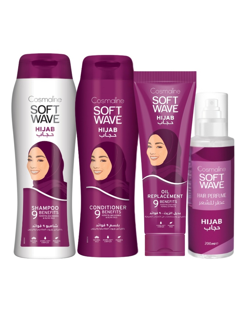 Soft Wave Hijab Set (Shampoo 400ml, Conditioner 400ml, Oil Replacement, Perfume)