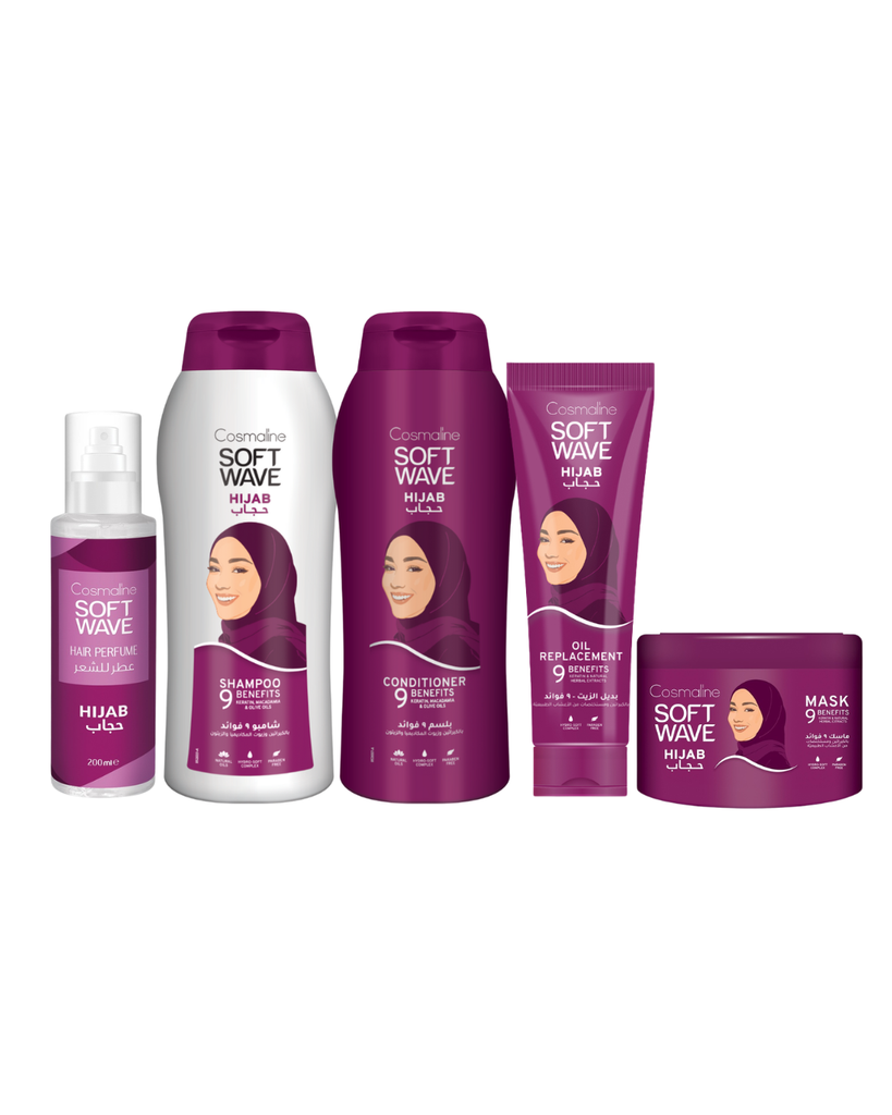Soft Wave Hijab Full Set (Shampoo 600ml, Conditioner 600ml, Oil Replacement, Mask, Perfume)
