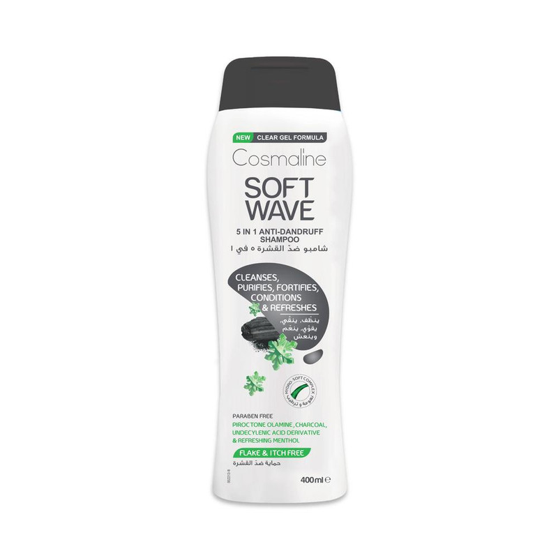 Soft Wave 5 In 1 Anti-Dandruff Shampoo and Conditioner (With Menthol & Charcoal) 400Ml