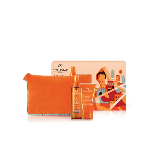 [D0010748] Collistar Pouch Set Supertan. Dry Oil Spf6 + AS Shower Shampoo 150Ml