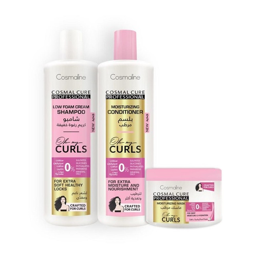 [Set29a] Cosmal Cure Professional Oh My Curls Method Hair Care Set (Shampoo, Conditioner, Mask)