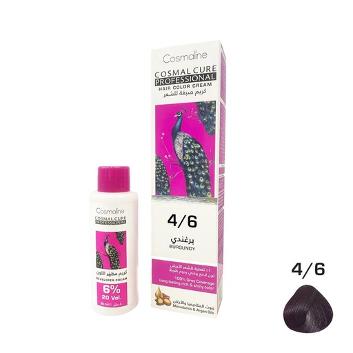 [120055-CCPb] Cosmal Cure Professional Hair Color Cream Burgundy 4/6 + Developer Cream