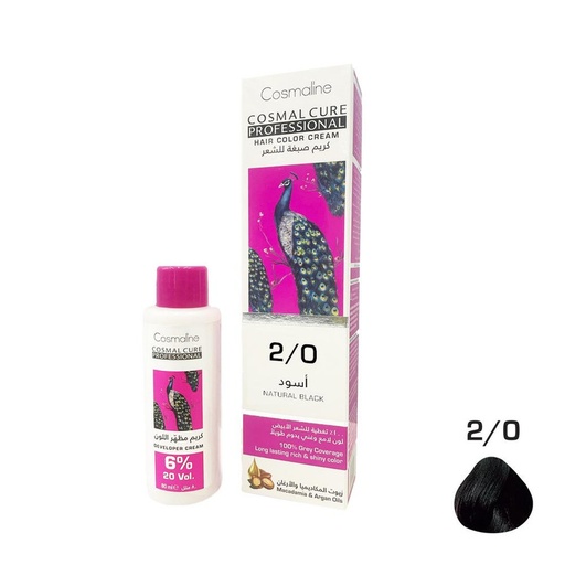 [120002-CCPb] Cosmal Cure Professional Hair Color Cream Natural Black 2/0 + Developer Cream