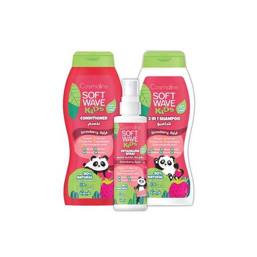 [Set3b]  Soft Wave Kids Natural Set Strawberry (Shampoo, Conditioner & Detangling Spray)