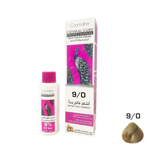[120009-CCPc] Cosmal Cure Professional Hair Color Cream Extra Light Blonde 9/0 +Developer Cream